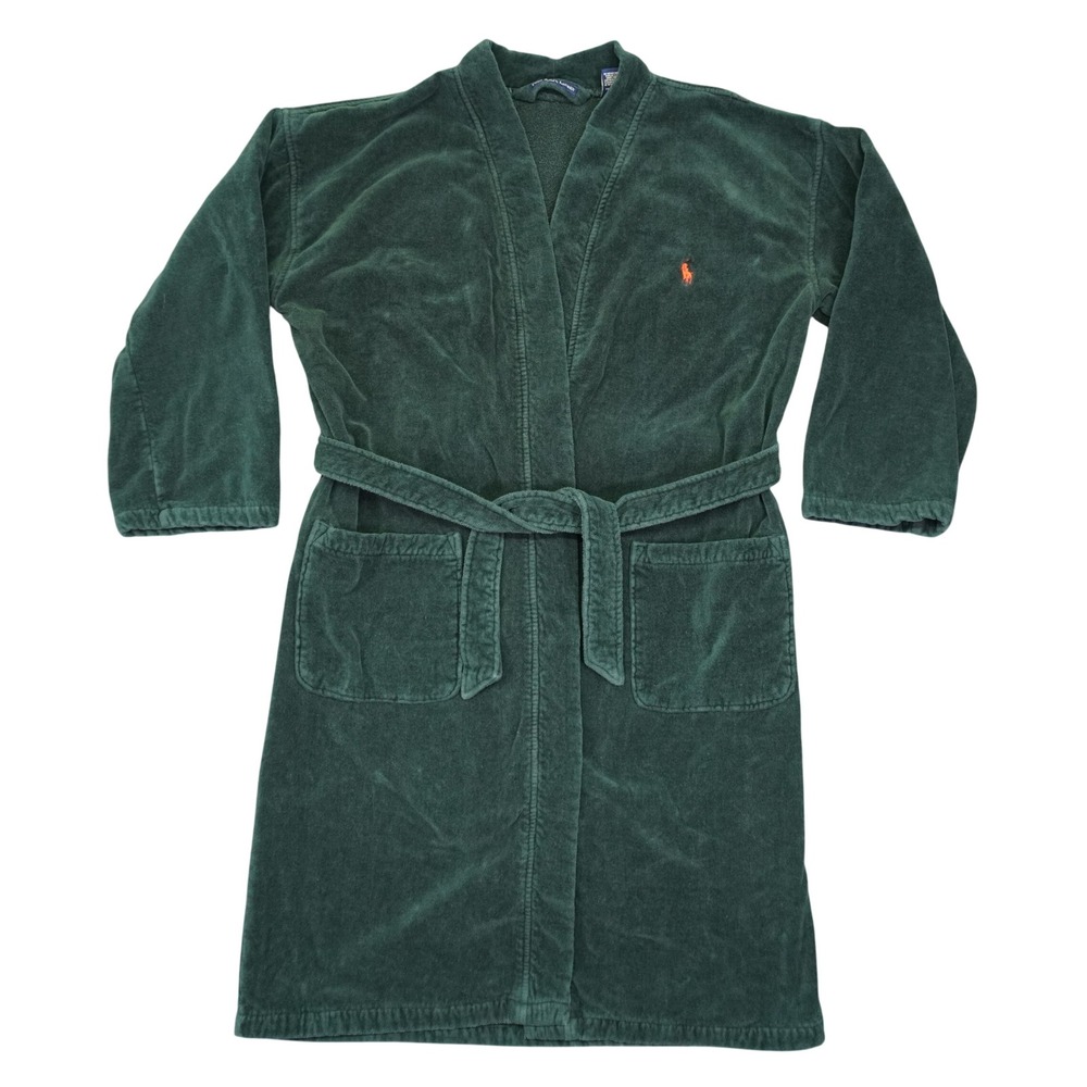 Polo Ralph Lauren Robe Men S/M Green Terry Cotton Red Pony Belted Old Money